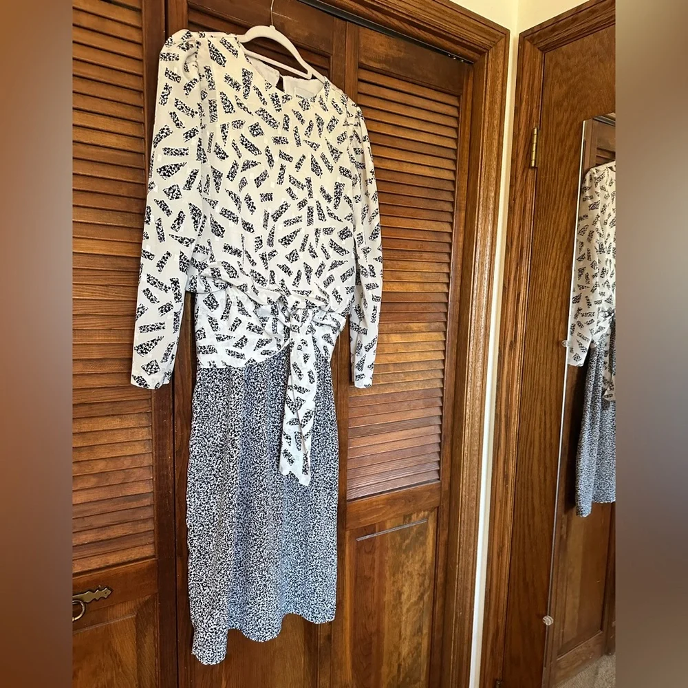 1980s vintage Toni Todd navy and white secretary dress size 10.